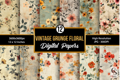 Vintage Grunge Flowers Seamless Pattern