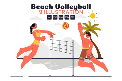 9 Beach Volleyball Player Illustration