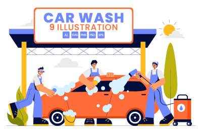 9 Automobile Washing Service Illustration