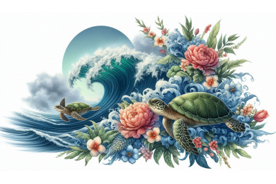 Floral wave and turtle
