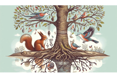 Forest Animals Tree Sketch