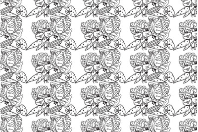 Line art botanical vegetables seamless pattern vector illustration