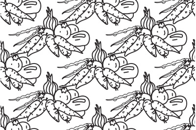 Line art botanical vegetables seamless pattern vector illustration