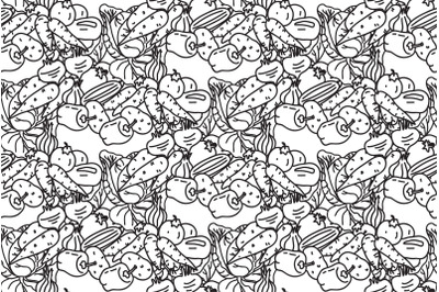 Line art botanical vegetables seamless pattern vector illustration