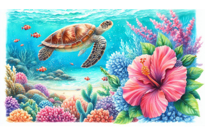 Hibiscus and turtle