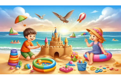 Kids Playing Beach Fun