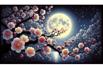 Moonlight Blossoms Pointillism