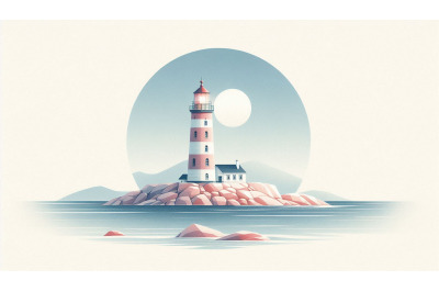 Pastel Seaside Lighthouse