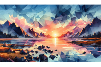 Polygon Sunset Landscape