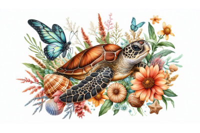 Sea turtle and florals
