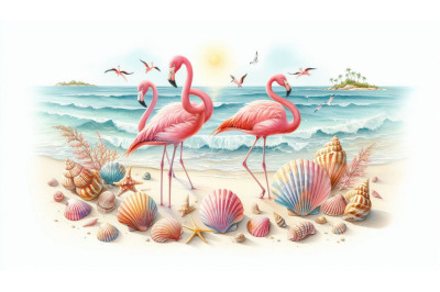 Seashells and flamingos