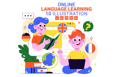 10 Online Language Learning Illustration
