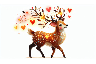 Brushstroke Deer Glowing Hearts