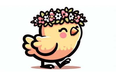 Cartoon chick with flower crown