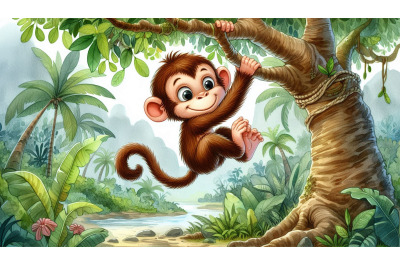 Cartoon Monkey Jungle Vector