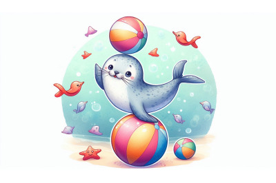 Cartoon Seal Balancing Vector