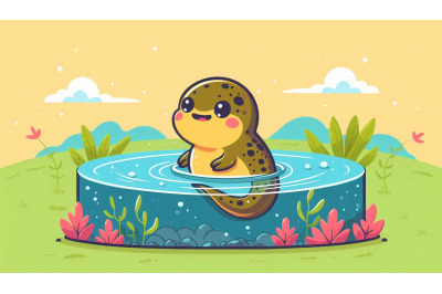 Cartoon Tadpole Pond Vector