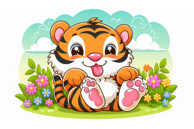 Cartoon Tiger Playful Vector