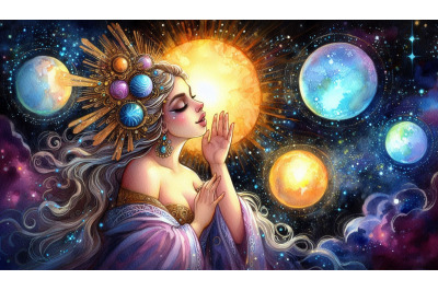 Celestial Goddess Whispering Planets