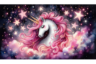 Celestial Unicorn Pink Stars
