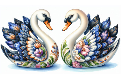 Ceramic Swan Couple Painting