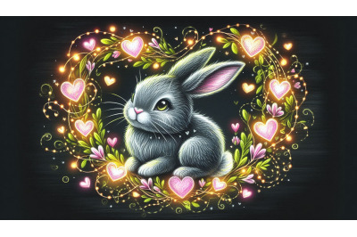 Chalk Rabbit Glowing Hearts