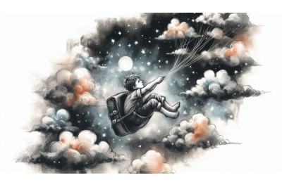Charcoal Child Floating Clouds