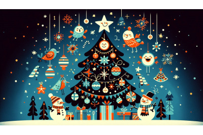 Cheerful tree for Christmas card