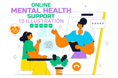 10 Online Mental Health Support Illustration