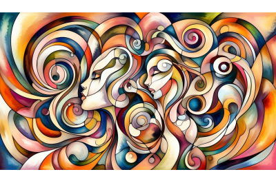Cubist Girl Swirling Hues