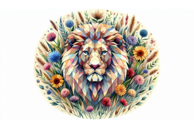 Cubist Lion Wildflowers