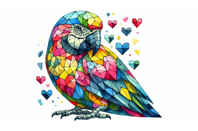 Cubist Parrot Geometric Hearts
