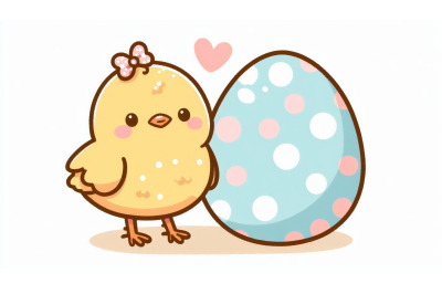 Cute chick with polka-dot egg
