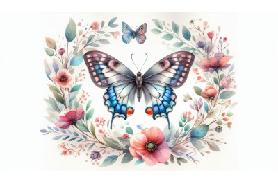 Delicate Watercolor Butterfly Floral