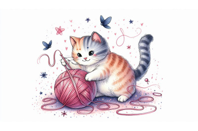 Doodle Cat Playing Yarn