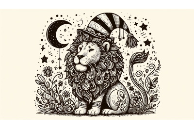 Doodle Lion Sketch Illustration