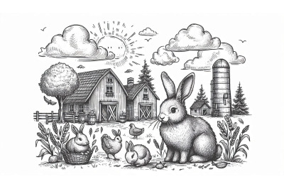 Doodle Rabbit Farm Sketch