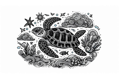 Doodle Sea Turtle Sketch
