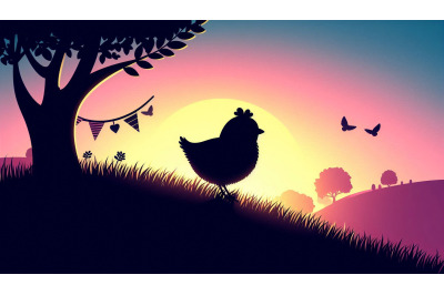 Easter chick on a grassy hill