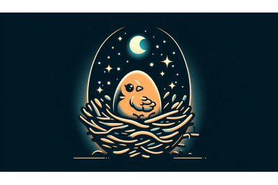 Eggshell chick in glowing nest