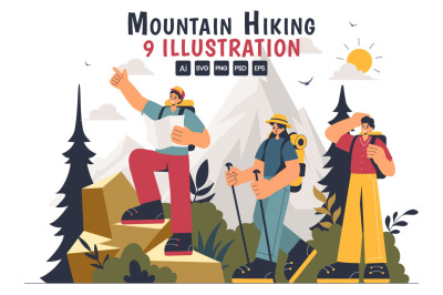 9 Mountain Hiking Adventure Illustration
