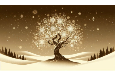 Elegant tree with falling snow
