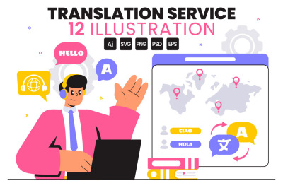 12 Language Translation Service Illustration