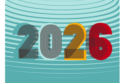 Colorful retro cover background with 2026 numbers in marine style line