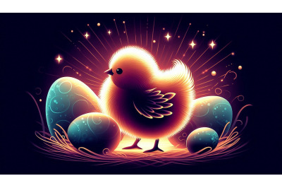 Fluffy chick with glowing eggs