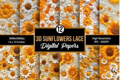 3D Crochet Sunflowers Lace Seamless Pattern