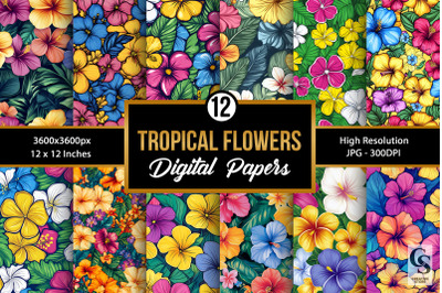Colorful Tropical Flowers Seamless Pattern