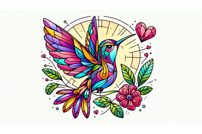 Stained Glass Hummingbird Love