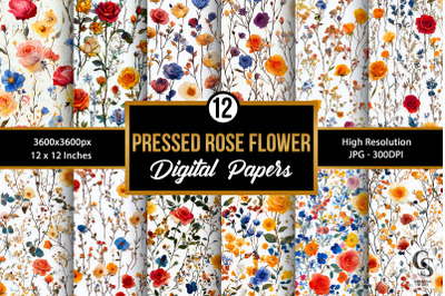 Pressed Rose Flowers Seamless Pattern