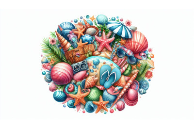 Summer collage with shells